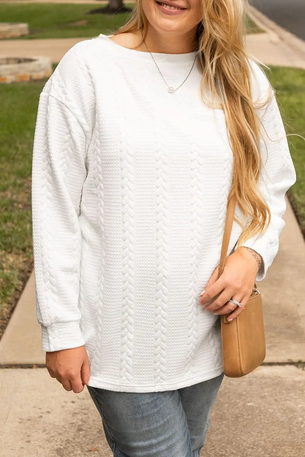 Chic white cable knit plus size top - Love Salve
